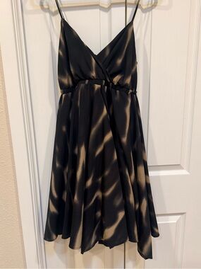 Studio Y (Vintage Y2K) Black and Beige Satin Spaghetti-Strap Dress